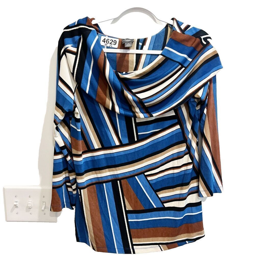 Travelers by Chicos Women Multicolor Tunic Top 1 M Cowl Neck Striped Long Sleeve